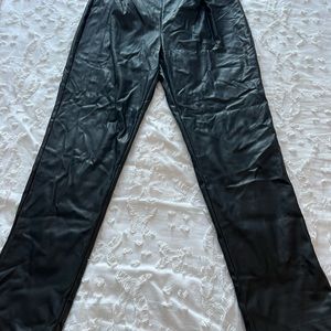 black pleated leather pants